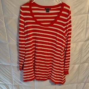 Elliott Lauren Red with White Stripes Tunic Long Sleeve Shirt size M